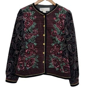 Vintage Bonwit Teller Velvet Floral Button Front Evening Jacket Medium Japan